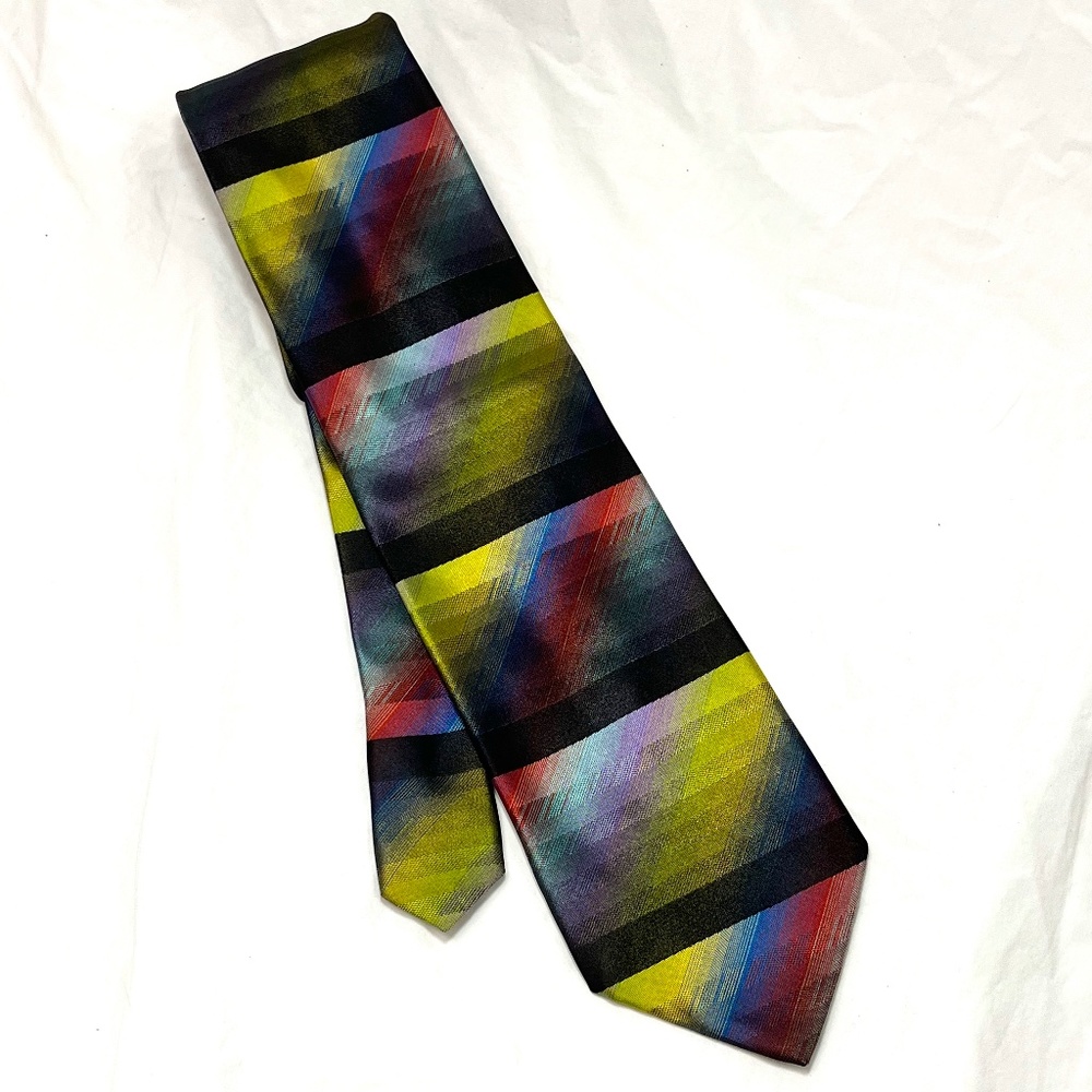 Gorgeous FRATELLI MODA Vintage Multicolor Silk Tie - Yellow, Red, Blue, Purple